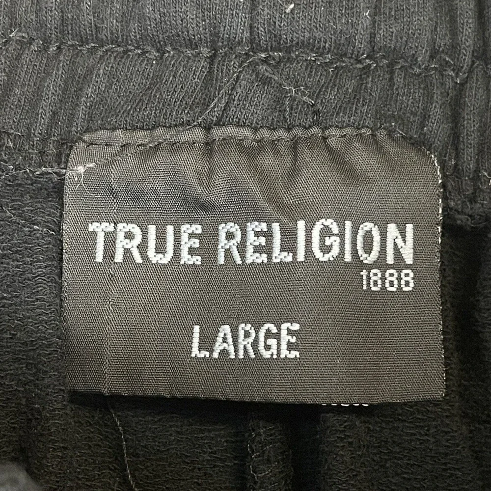 True Religion Shorts Mens Large Black Athletic Gold‎ Logo Gym Workout Adult